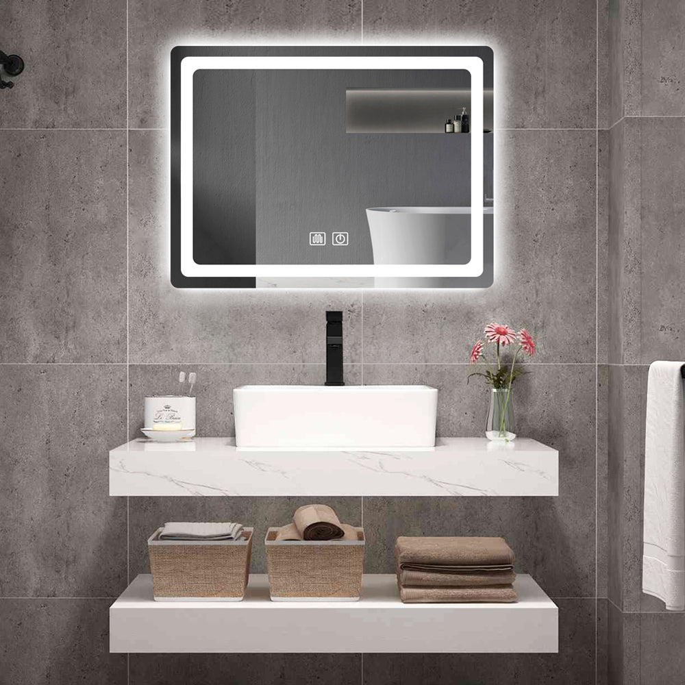31in. H LED Single Bathroom Vanity Mirror in Polished Crystal Bathroom Vanity LED Mirror for Bathroom Wall Smart Lighted Vanity Mirrors