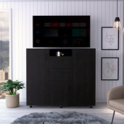Cabinet Dresser 48'H, Two Drawers, 3 Door,  Four Interior Shelves, Rod, Black