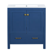 Transitional Blue Bathroom Vanity with Single Ceramic Sink and Solid Wood Frame, 30 Inches