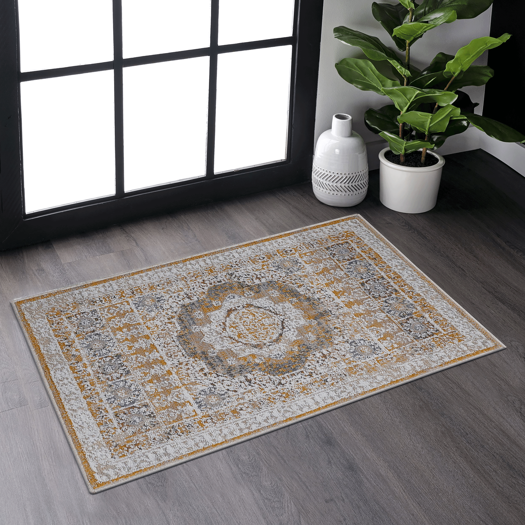 LOOM & LUXE Collection 2X3 Cream/Ivory /Medallion Non-Shedding Living Room Bedroom Dining Home Office Stylish and Stain Resistant Area Rug