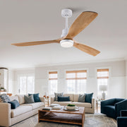 Hot sales 60 Inch Modern Ceiling Fan With 3 Color Dimmable 3 Solide Wood Blades Remote Control Reversible DC Motor With Led Light