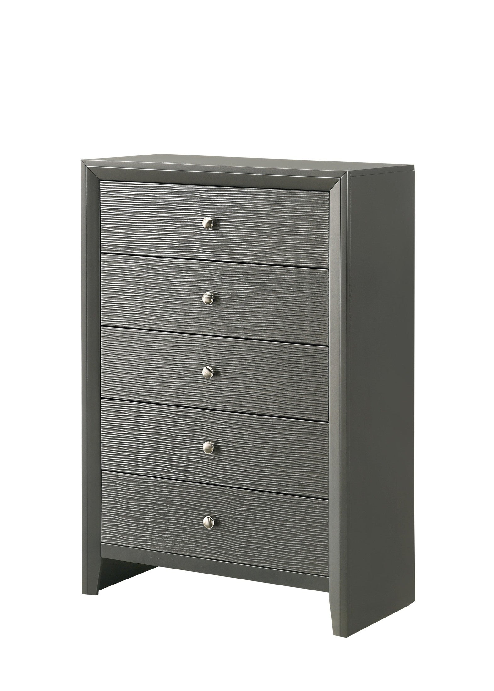 1pc Contemporary Modern 5-Drawer Chest Round Knobs Bedroom Living Room Wooden Furniture Gun Metal Gray Finish