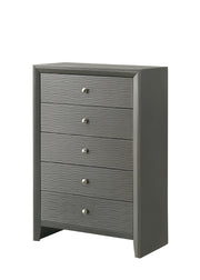 1pc Contemporary Modern 5-Drawer Chest Round Knobs Bedroom Living Room Wooden Furniture Gun Metal Gray Finish