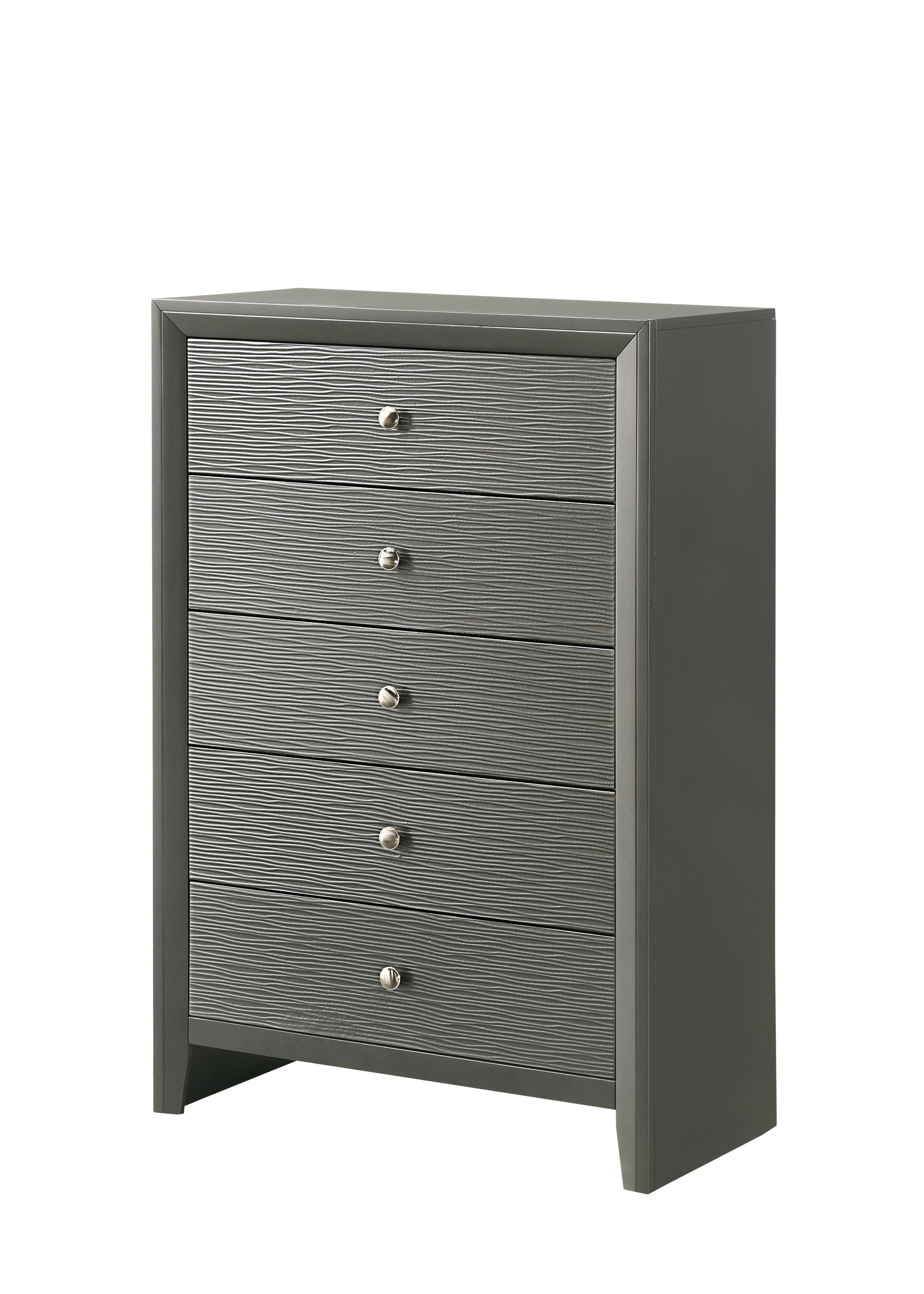 1pc Contemporary Modern 5-Drawer Chest Round Knobs Bedroom Living Room Wooden Furniture Gun Metal Gray Finish