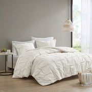 3 Piece Elastic Embroidered Cotton Comforter Set White Full/Queen