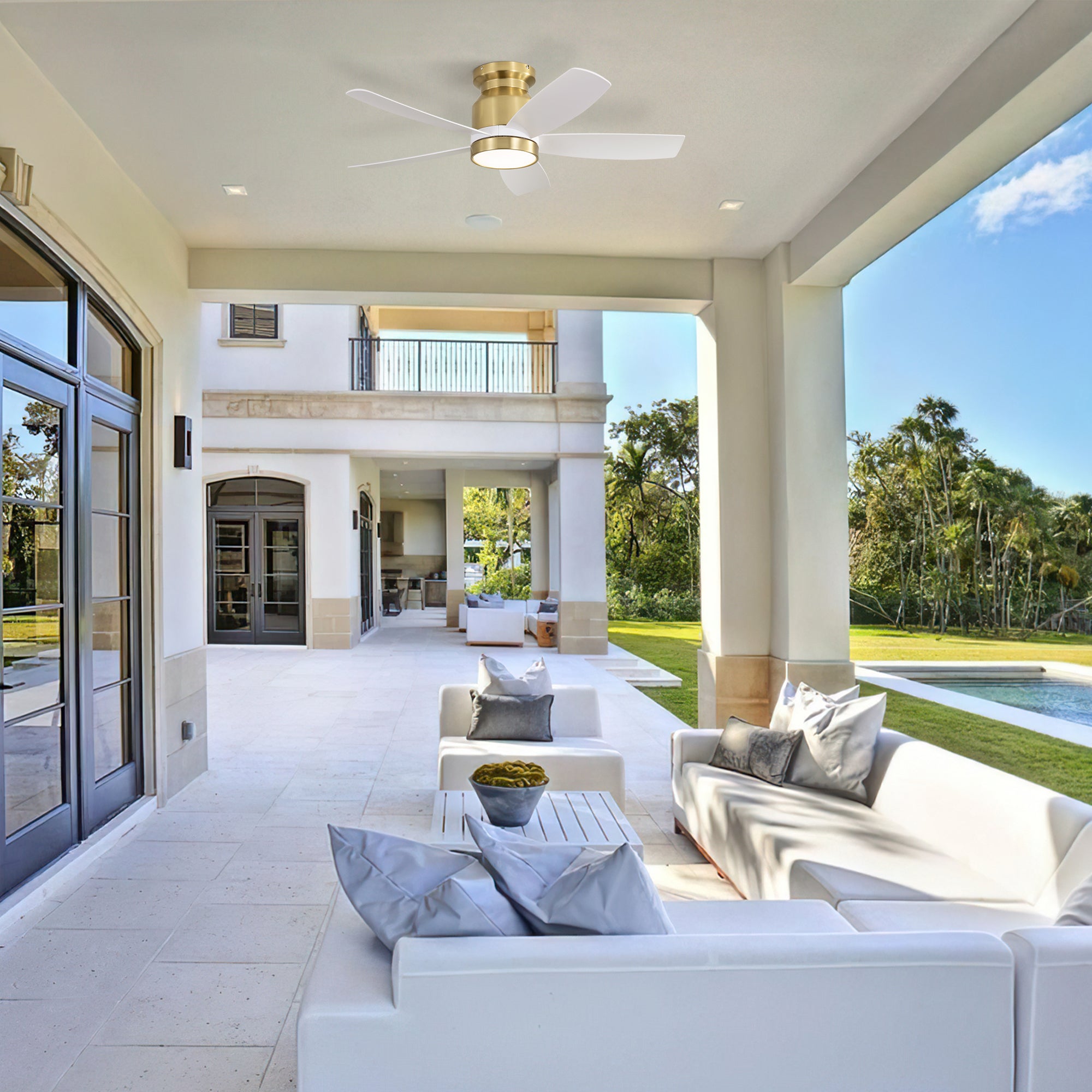 42 Inch Flush Mount Ceiling Fans with LED Light 22W and Remote Control 5 ABS Fan Blades for Indoor