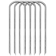 U-Shaped 0.4 in. x 12 in. Silver Steel Rebar Staples (16 Pack) - Heavy Duty Landscaping Pins for Securing Fabric, Netting & Fencing