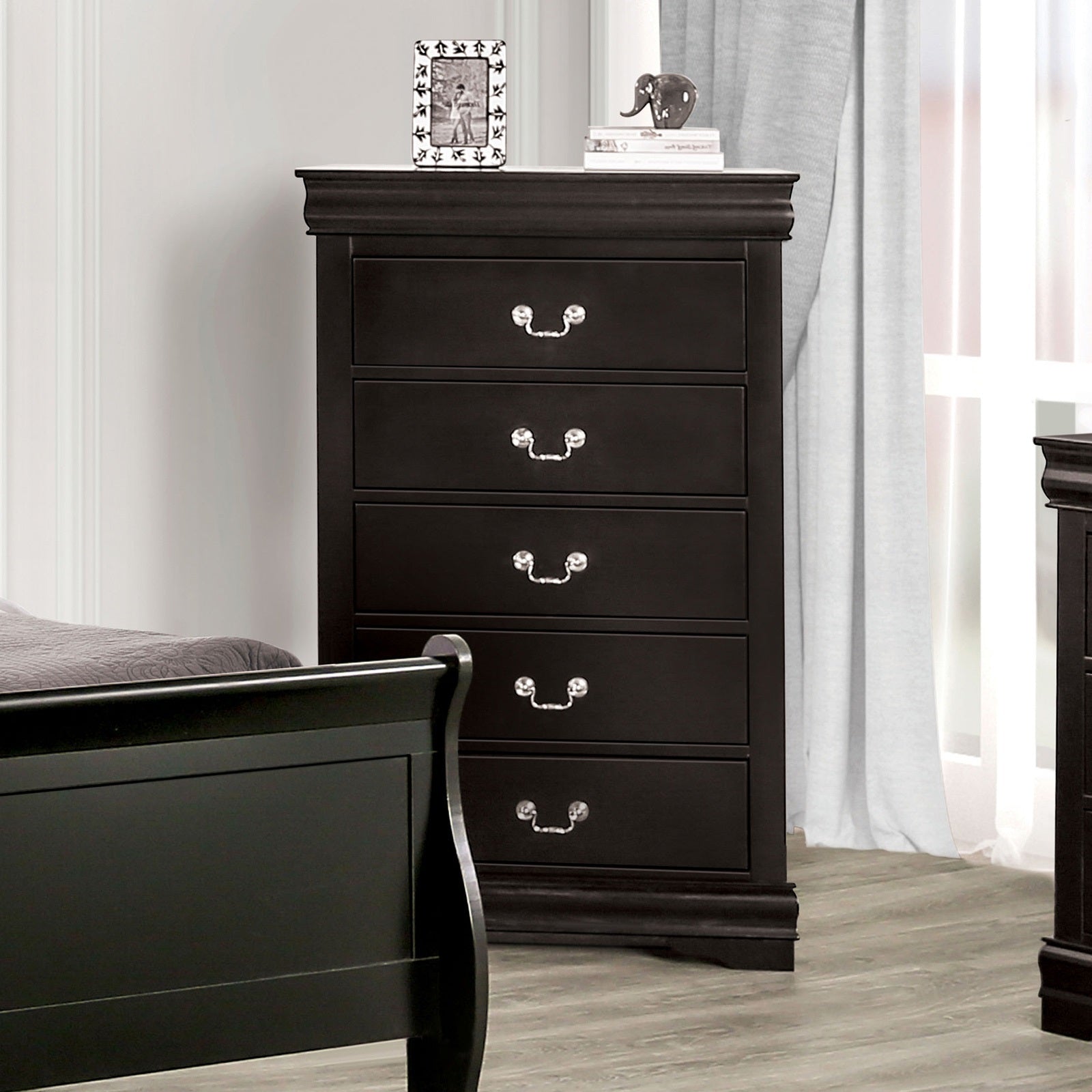 Dark Cherry Finish Chest 1pc English Dovetail Drawers Dust Proof Case Bracket Legs Hanging Drawers Pull Transitional Bedroom Furniture