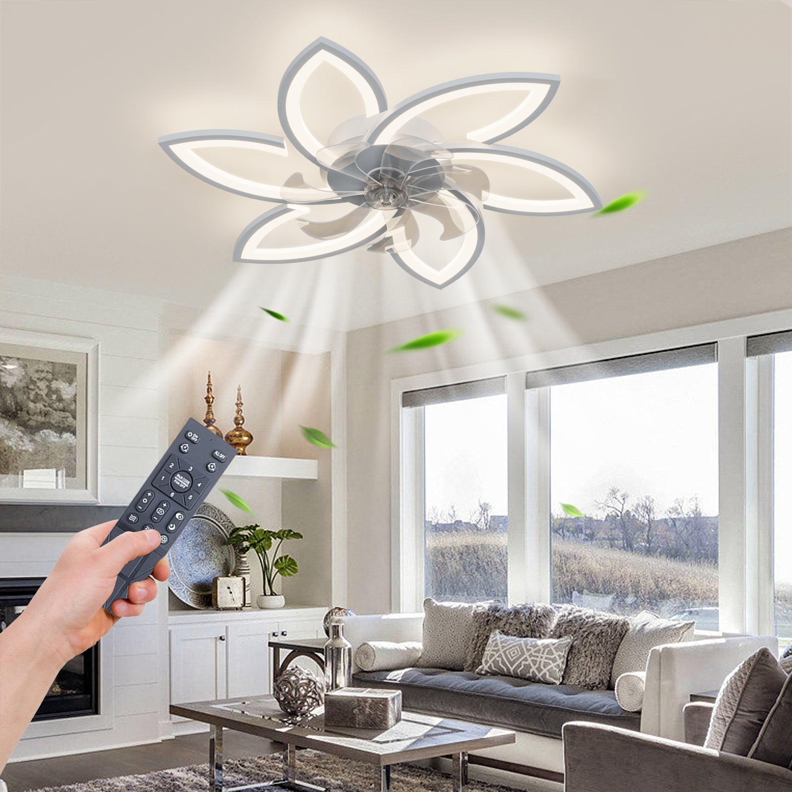 30.7In Ceiling Fan with Lights, Remote Control 3 Color Temperatures,6 Gear wind Speed Fan Light