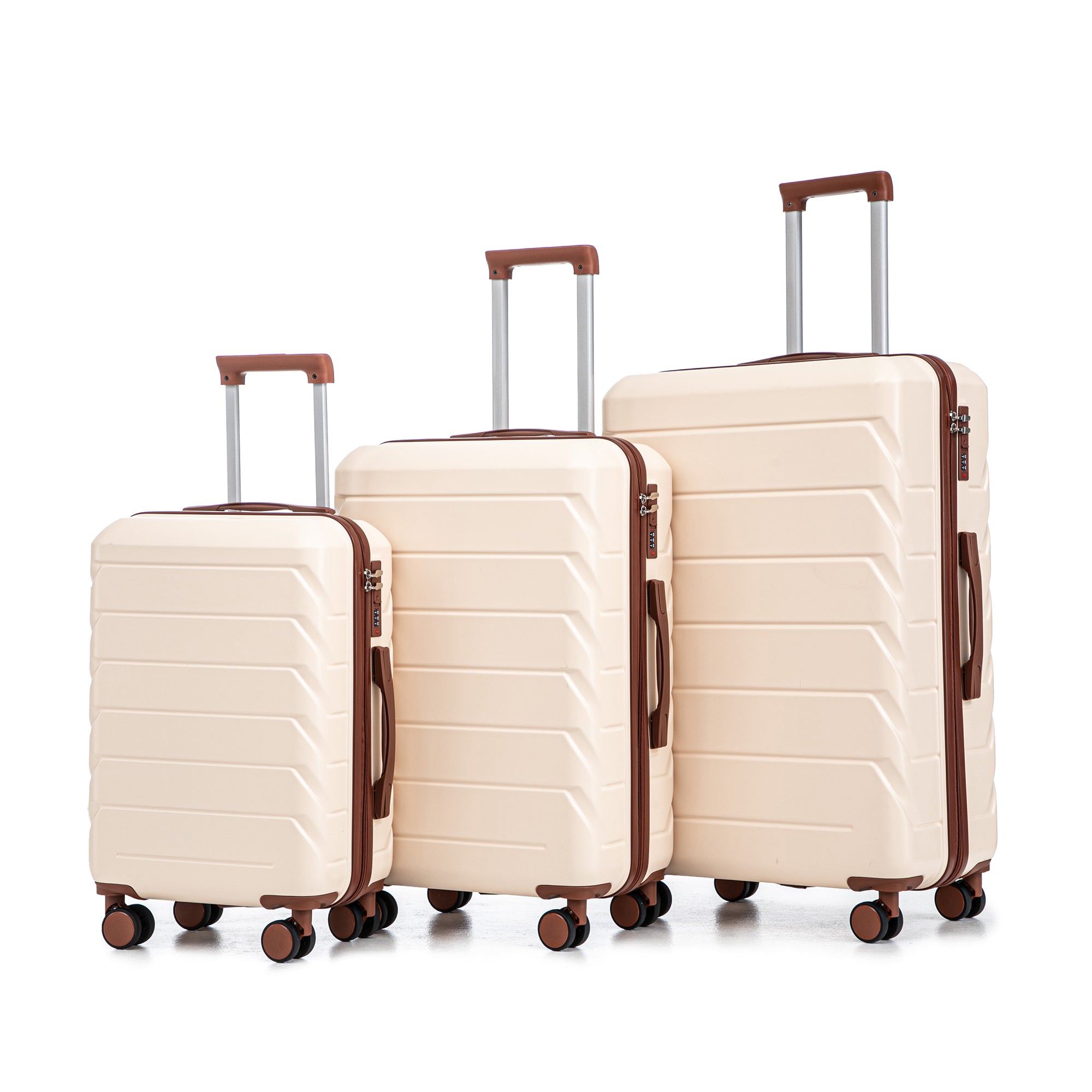 Set 3PCs 20'/24'/28' ABS Spinner Wheel Luggage, Matching Color, with Combination Lock - Beige