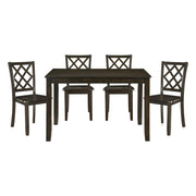 Classic Transitional 5pc Dining Set Dining Table and Four Side Chairs Set Charcoal Finish Lattice-Back Chairs Wooden Dining Furniture Set
