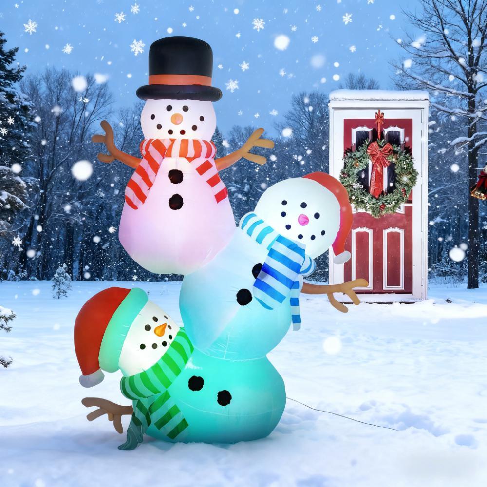 8.2' Outdoor Christmas Display Inflatable Three Stacked Snowmen w/ LED Lights