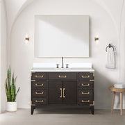 Brown Oak Single Bath Vanity 48 in. W x 22 in. D, White Quartz Top, and Faucet Set