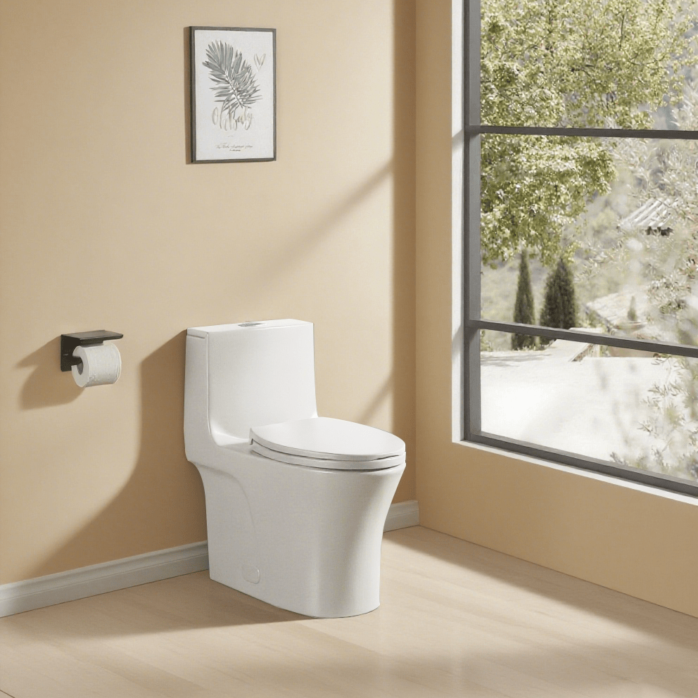 1.1/1.60 GPF Dual-Flush One Piece Toilet, Water-Saving Elongated Comfort Height Floor Mounted, Soft Closing Seat, 1000 Gram Map Flushing Score Toilet, Glossy White GF-24T02-GW