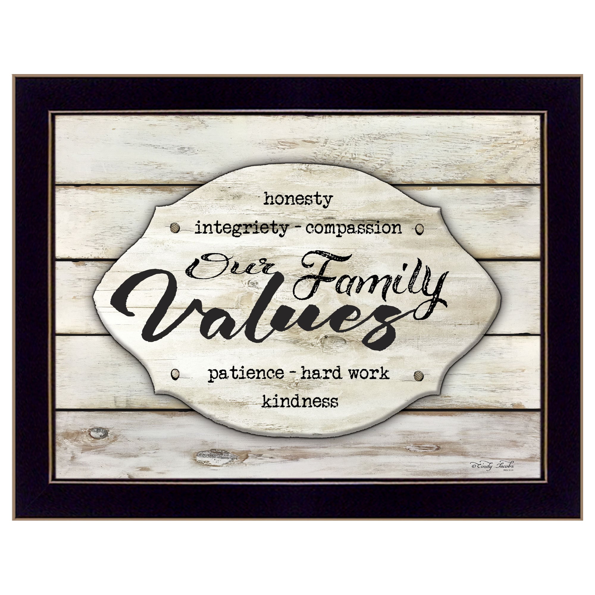 'Our Family Values' by Cindy Jacobs, Ready to Hang Framed Print, Black Frame