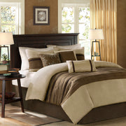 7 PC Pieced Faux Suede Comforter Set Natural Cal King