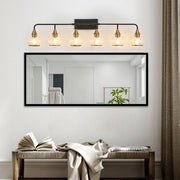 48' Modern 6-Light Vanity Wall Sconce - Black and Gold Bathroom Light Fixture with Clear Glass Shades, Industrial Wall Mounted Lamp for Mirror, Vanity, and Living Spaces (Bulb Not Included)