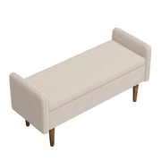 Teddy Velvet Storage Stool with Storage Space Beige Rubber Wood Sponge Linen MDF 45.98' x 16.75' x 21.75'