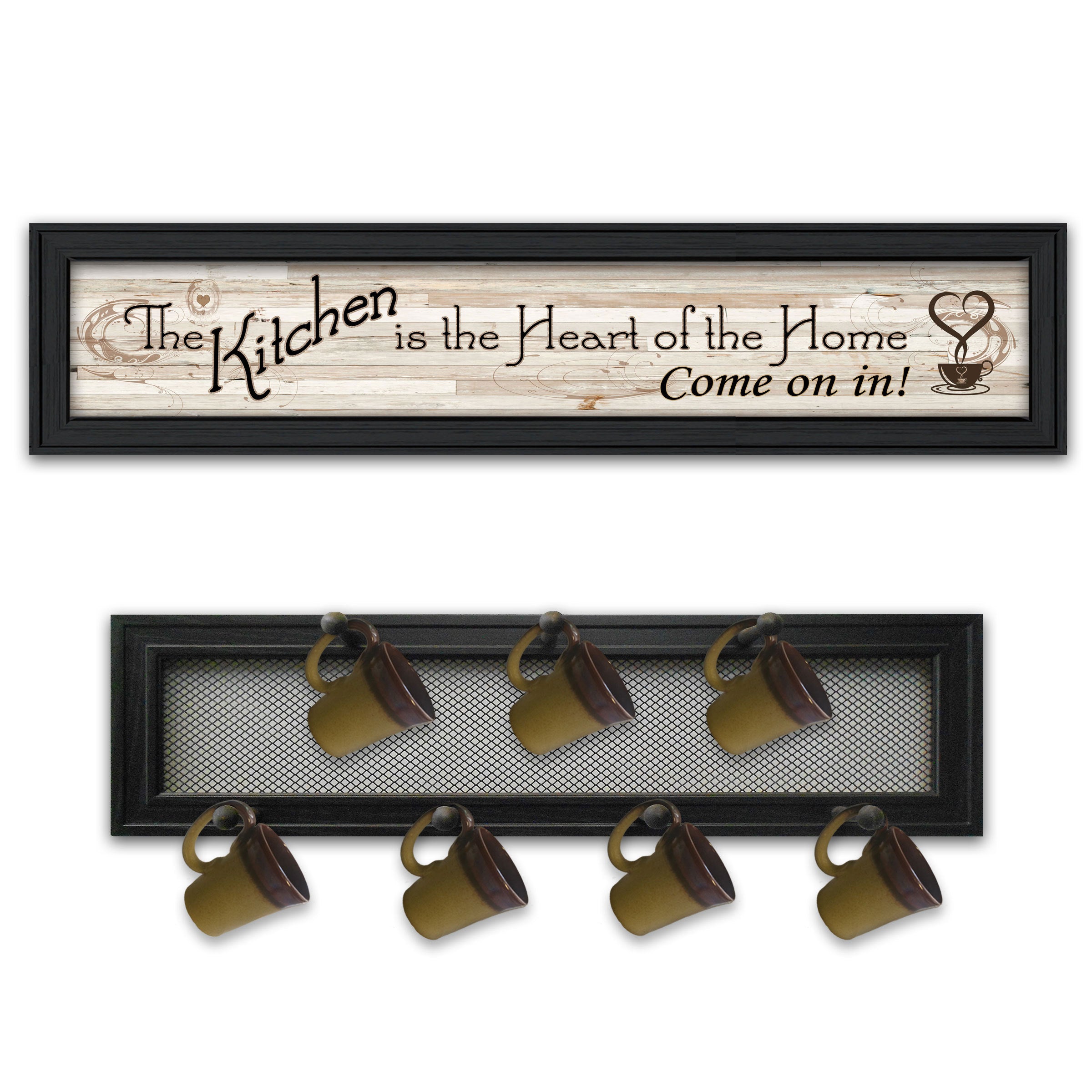 'The Kitchen Vignette' 2-Piece Vignette with 7-Peg Mug Rack by Millwork Engineering, Black Frame
