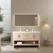 LUCCI 60' Bathroom Vanity with Sinks, Freestanding Plywood Storage Cabinet with 2 Drawers, 4 Doors and an Open Shelf, Acrylic Integrated Basin without Faucet, Light Oak Woodgrain Color