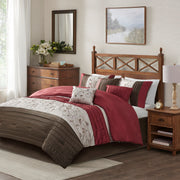 Embroidered 7 Piece Comforter Set Red King