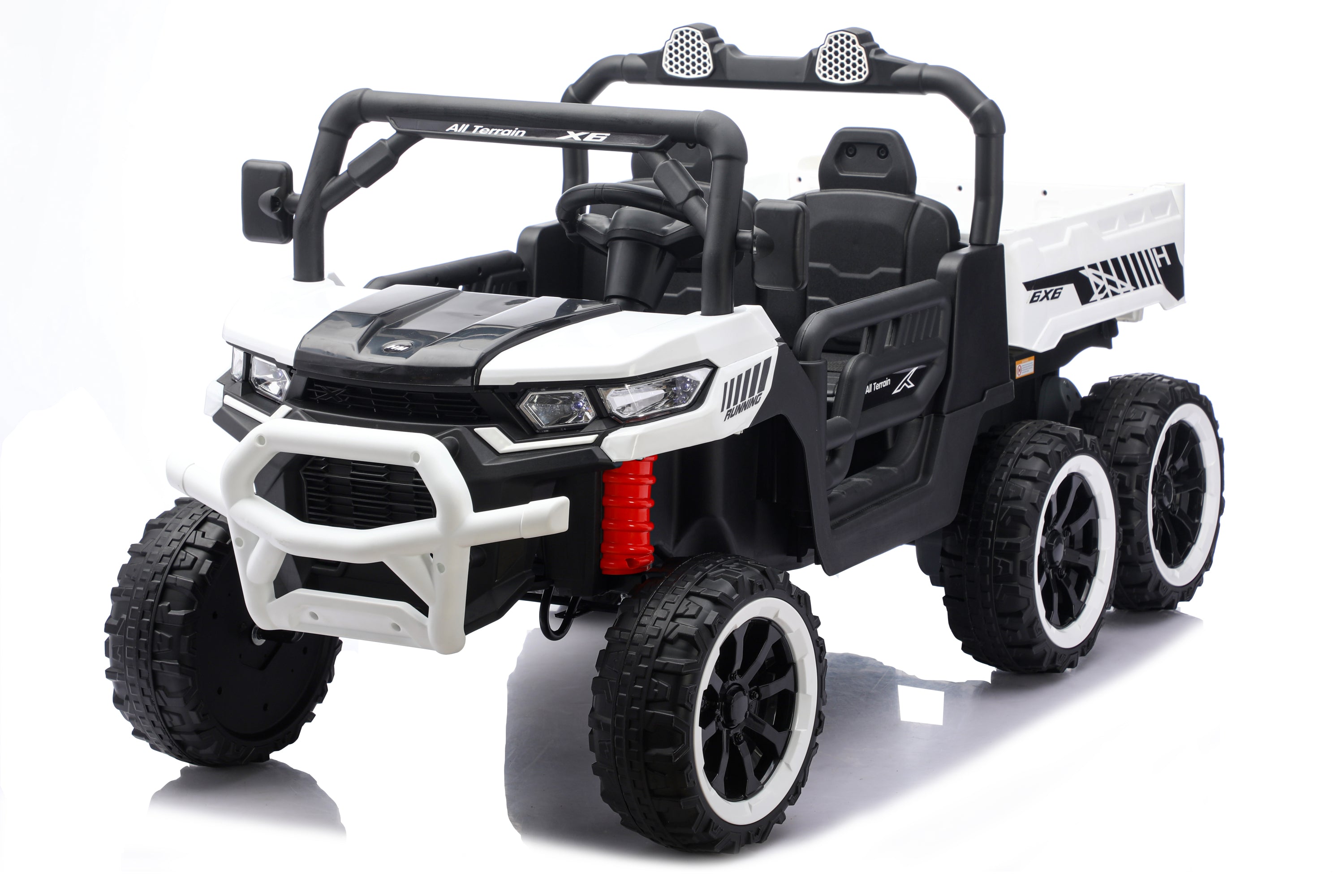 24V 2 Seater Ride on Dump Truck, 4WD 6-Wheel Ride on Toys for Big Kids with Remote Control, Ride on UTV Car with Electric Dump Bed, Toy Shovel, LED Lights & Music, Suspension Spring - Ages 3+