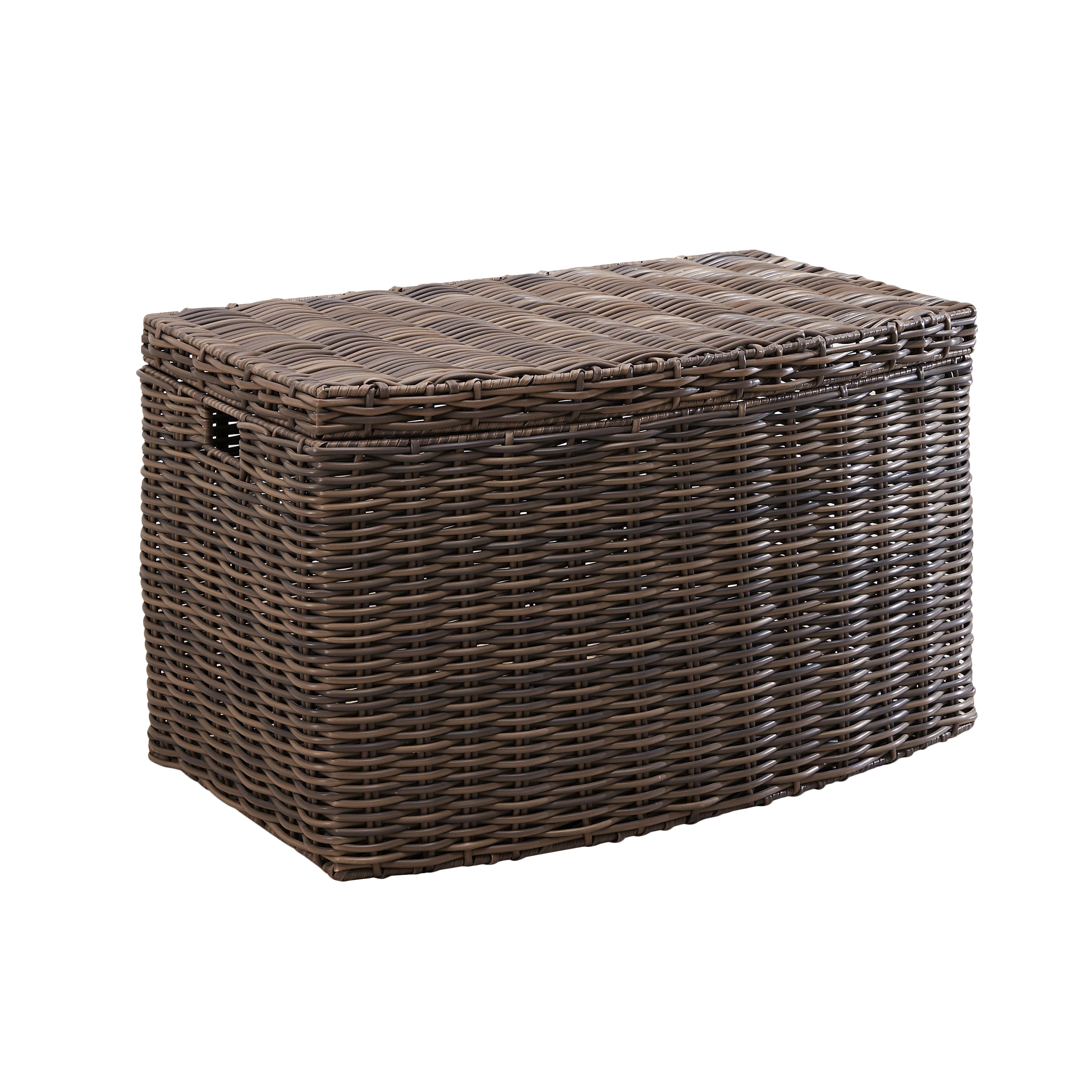 Joseph Rectangular Curve Resin Woven Wicker Trunk with Handles - Multi-Purpose Storage in Chocolate Brown - 24' x 14' x 15'