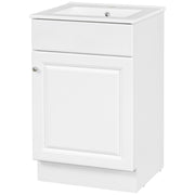 White 20' Bathroom Vanity with Sink, Freestanding Cabinet with Door Shelf and Adjustable Shelf, MDF and Ceramic Construction