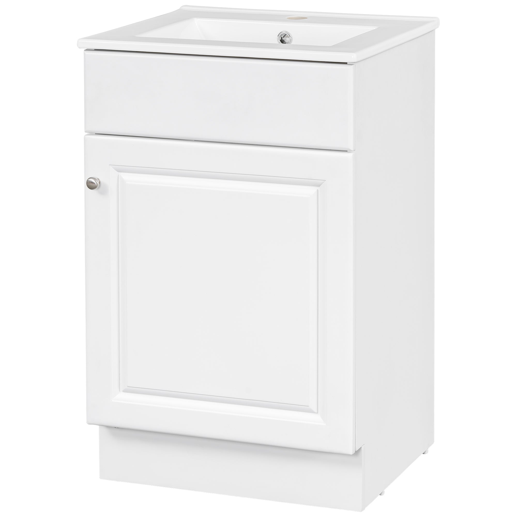 White 20' Bathroom Vanity with Sink, Freestanding Cabinet with Door Shelf and Adjustable Shelf, MDF and Ceramic Construction