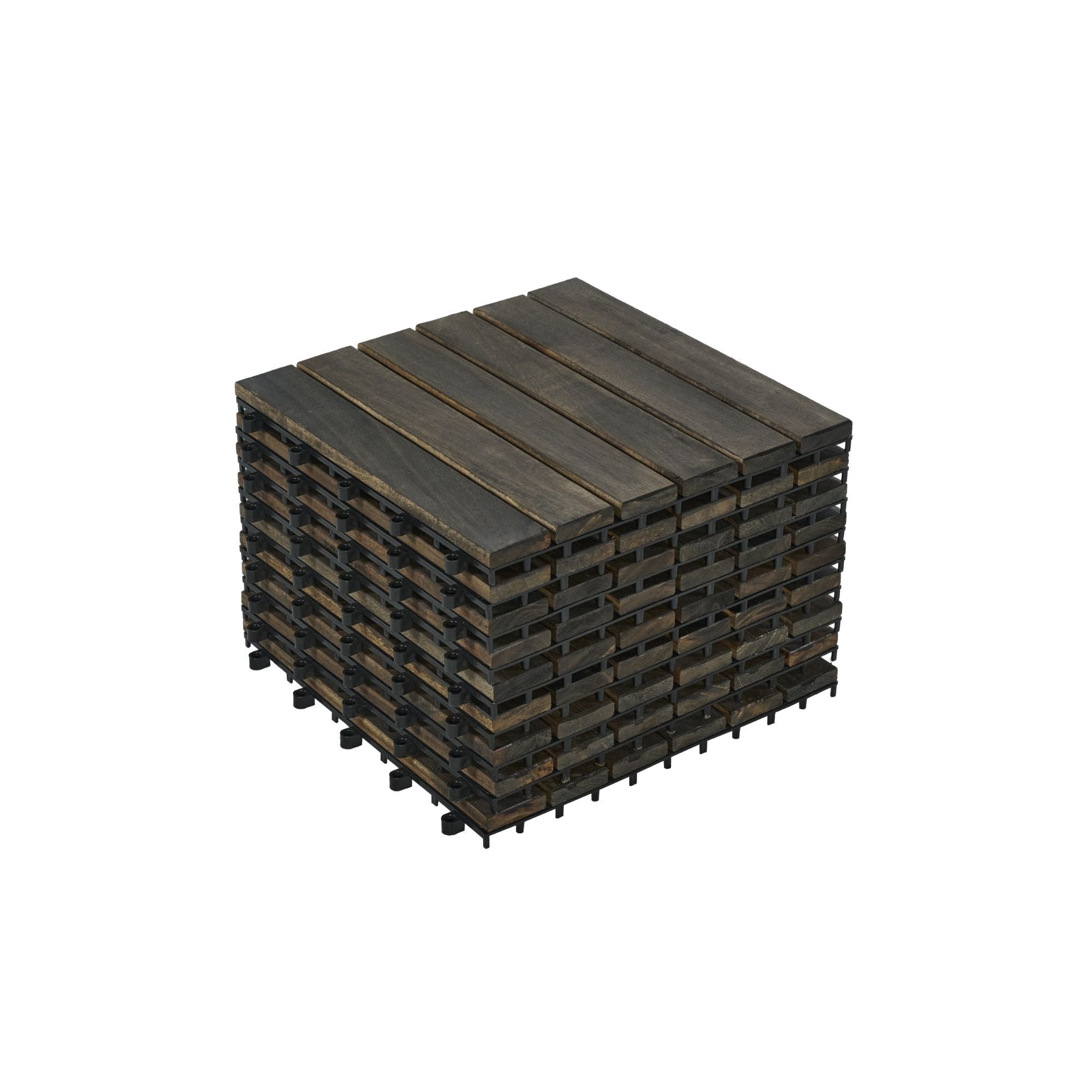 Interlocking Deck Tiles Striped Pattern 12' x 12' Dark Brown Acacia Hardwood Outdoor Flooring
