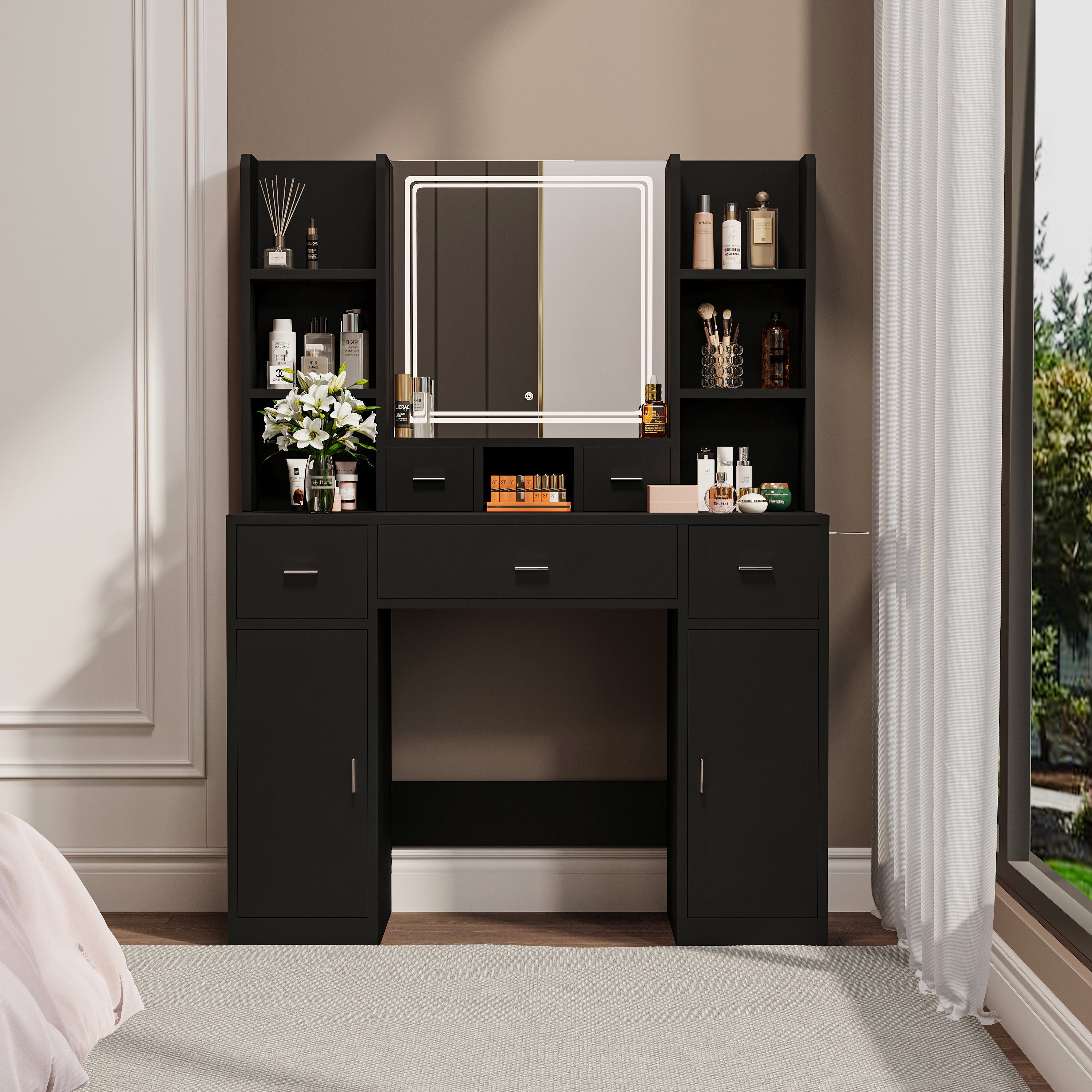 Newly designed smart mirror dressing table with drawers and storage cabinet, dressing table with dressing pad for bedroom, dressing room