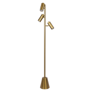 Lumina Brassed Gold Floor Lamp with Rotary Switch Triple Spots Metal Cone Base