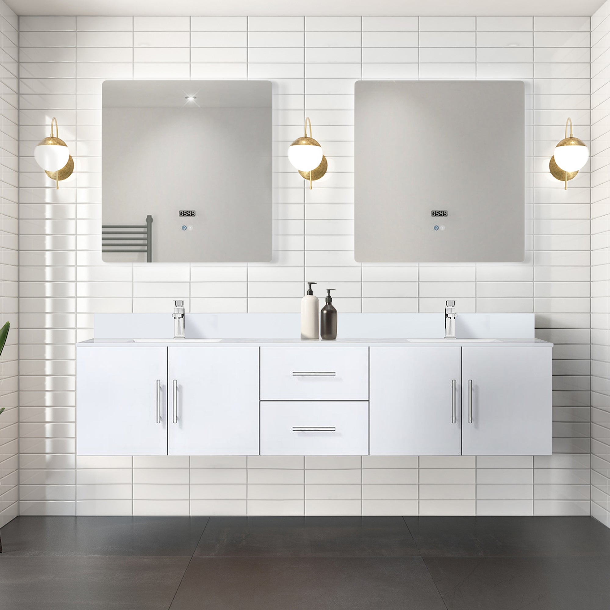 Glossy White Double Bath Vanity 80 in. W x 22 in. D, with Cultured Marble Top