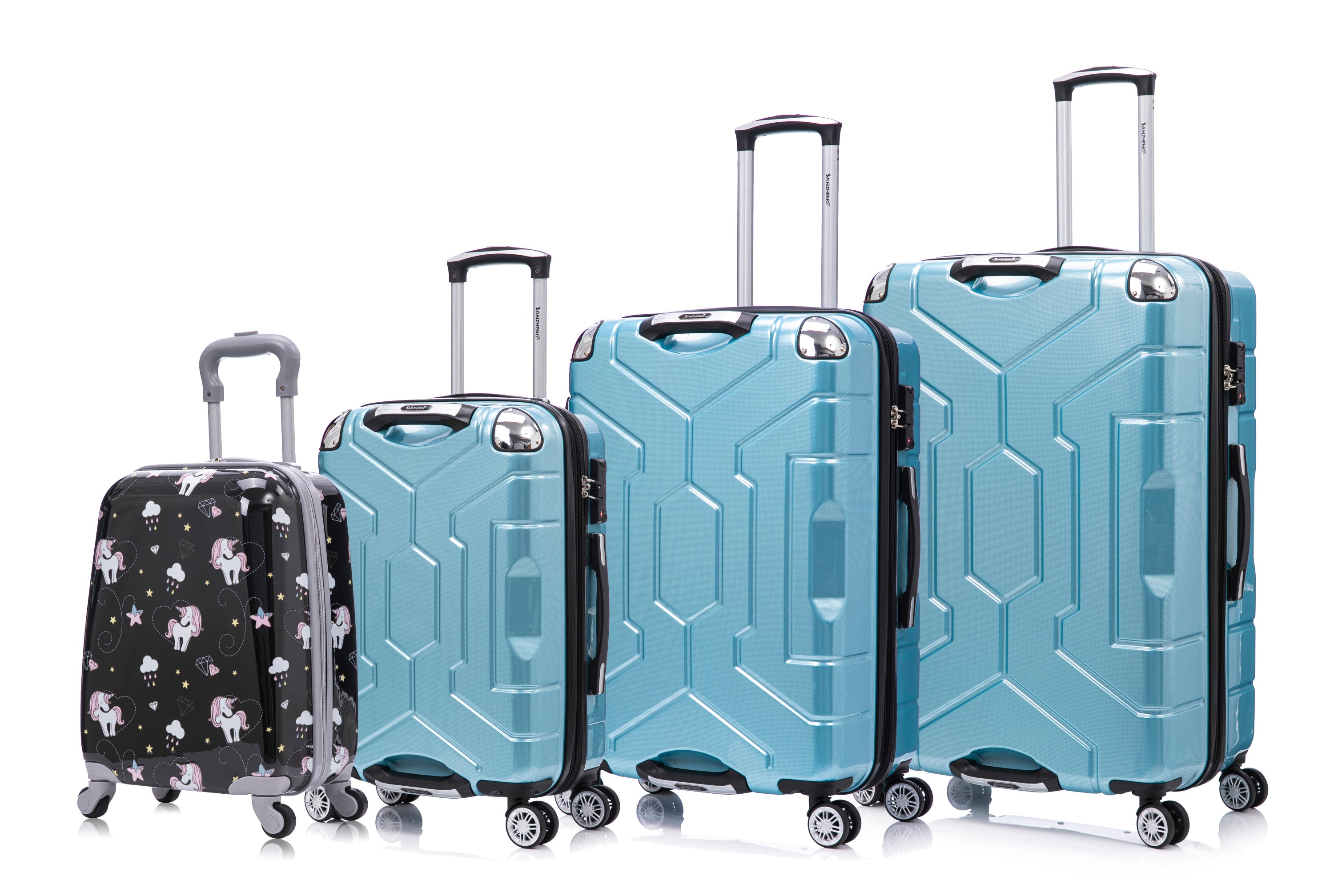 Luggage set PC material four piece travel luggage set, with rotating wheels and a sense of technology