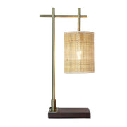 Nordic Home Creative Bedroom Table Lamp with Moonstone Bamboo Lampshade - Dark Brown Bronze 110V