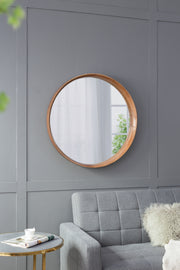 31.5' Round Pine Wood Mirror, Wall Mounted Mirror Home Decor for Bathroom Living Room