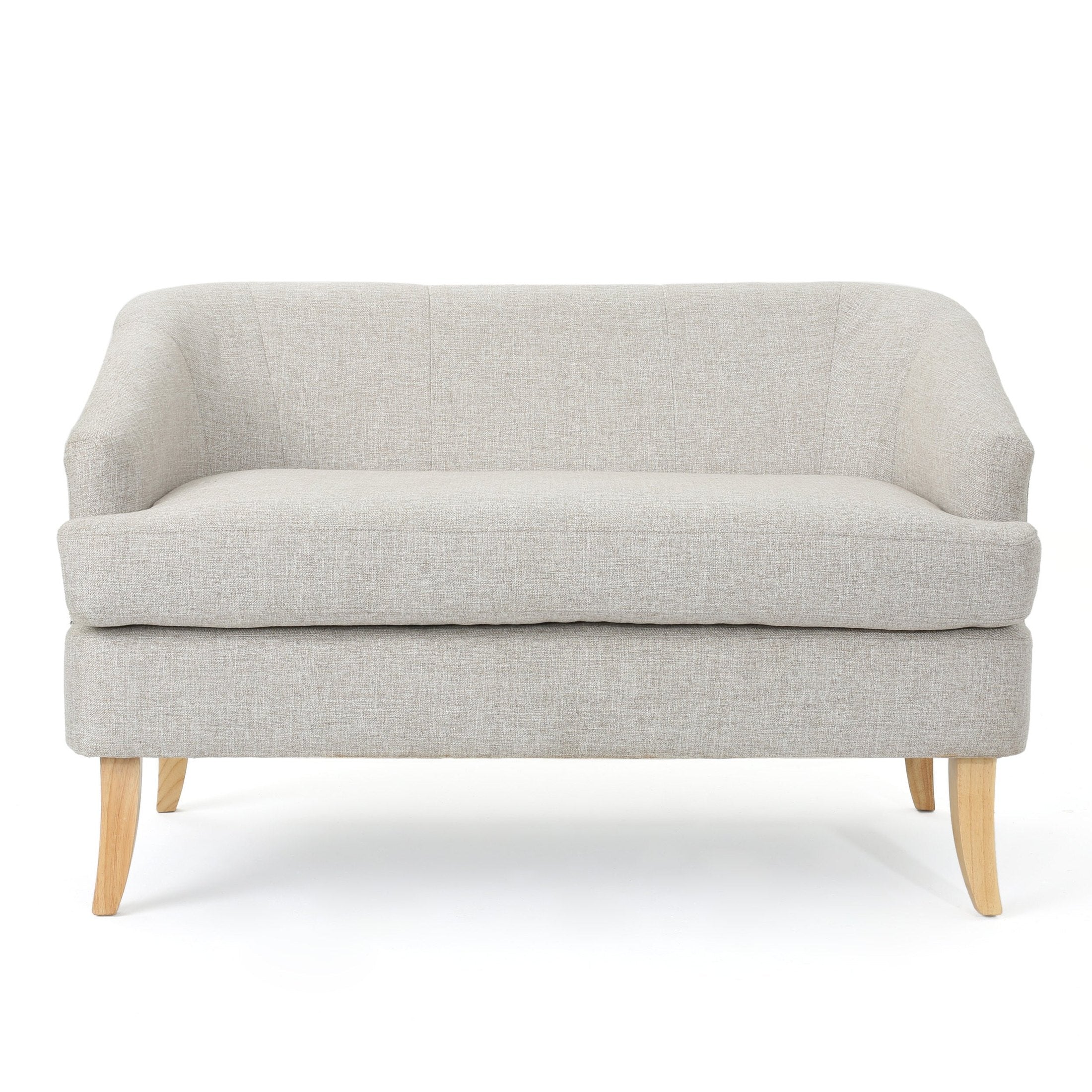 Mid-Century Modern Loveseat with Polyester Upholstery and Birch Wood Frame in Beige