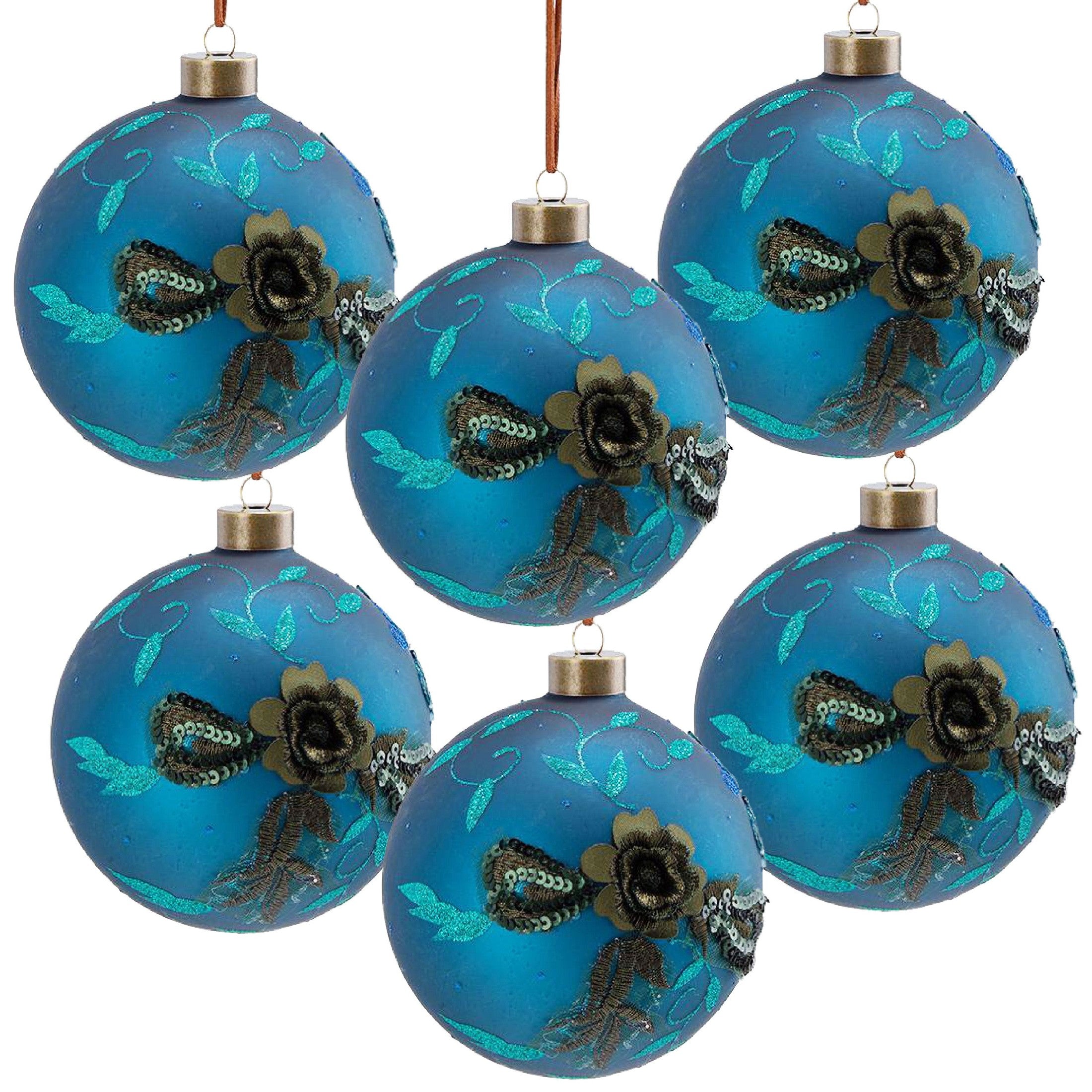 D3.9' Christmas Ball Ornaments, Glass Decorative Hanging Ball Christmas Tree Ornaments for Holiday Party Decorations, Set of 6