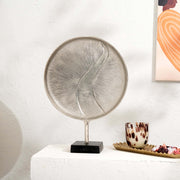 Metallic Sphere Table Accent – Aluminum Sculpture with Black Base (13.5x4.5x17')