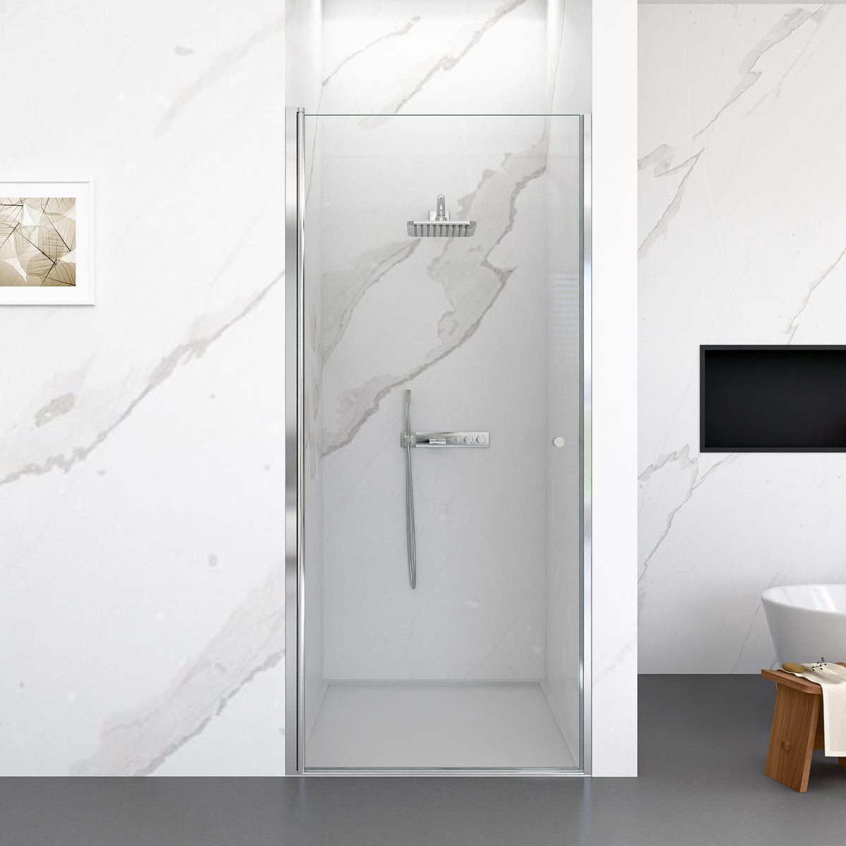 30'W x 72'H Frameless Circular Pivot Shower Door in Chrome With 1/4' (6mm) Thick SGCC Tempered Glass