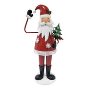 Cheerful Santa Claus Holding Tree and Waving