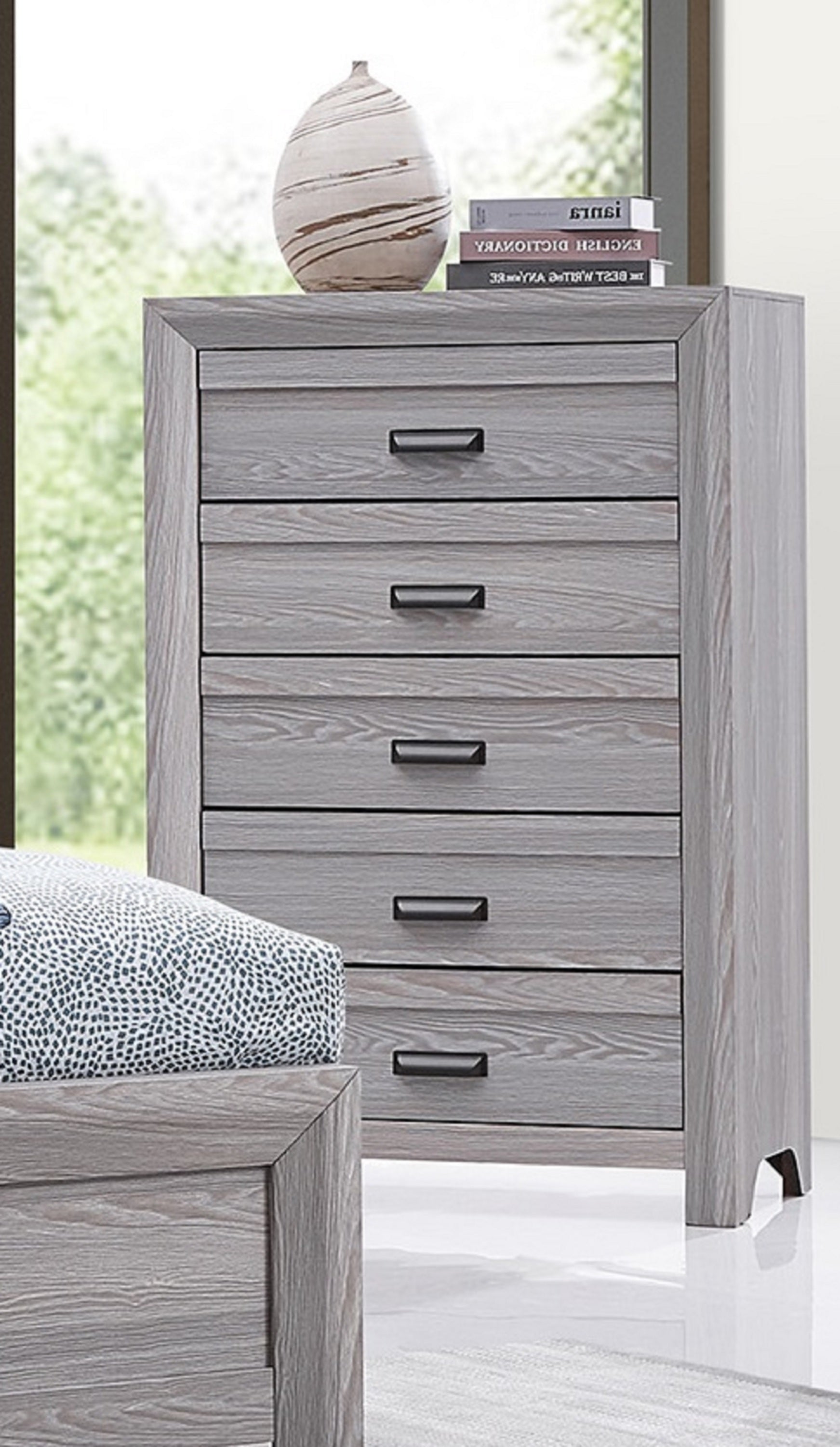 1pc Contemporary Five Drawers Chest Gray Driftwood Finish Rustic Finish Bedroom Wooden Furniture