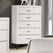 Contemporary Style 1pc Chest Modern Look Two Tone Design Wooden Legs Nickel Bar Pulls White Finish Bedroom Furniture