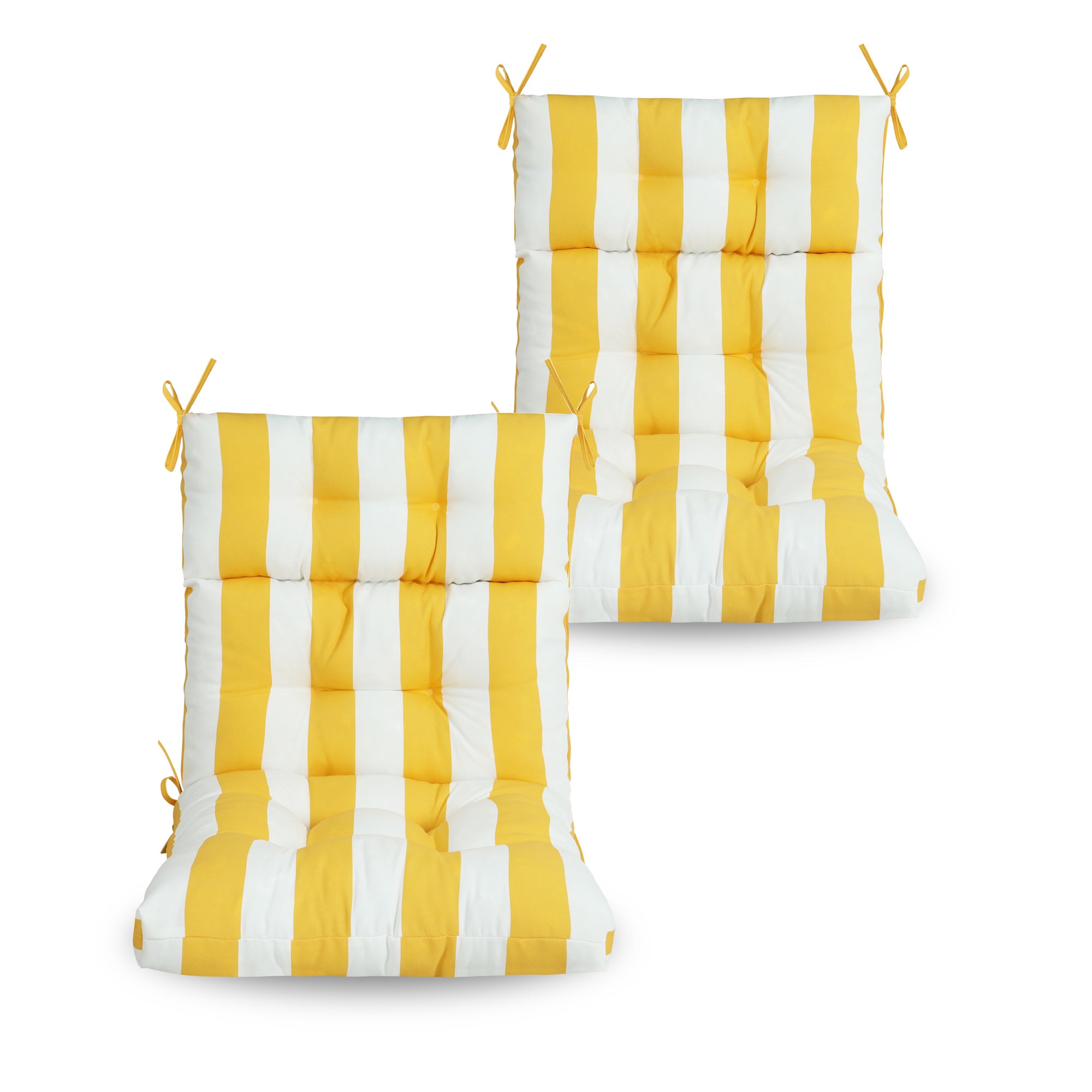 2-Piece High Back Patio Chair Cushion Set, Tufted Adirondack and Rocking Chair Cushions for Garden, Porch or Office Use, 44 x 22 x 4 in, Yellow/White