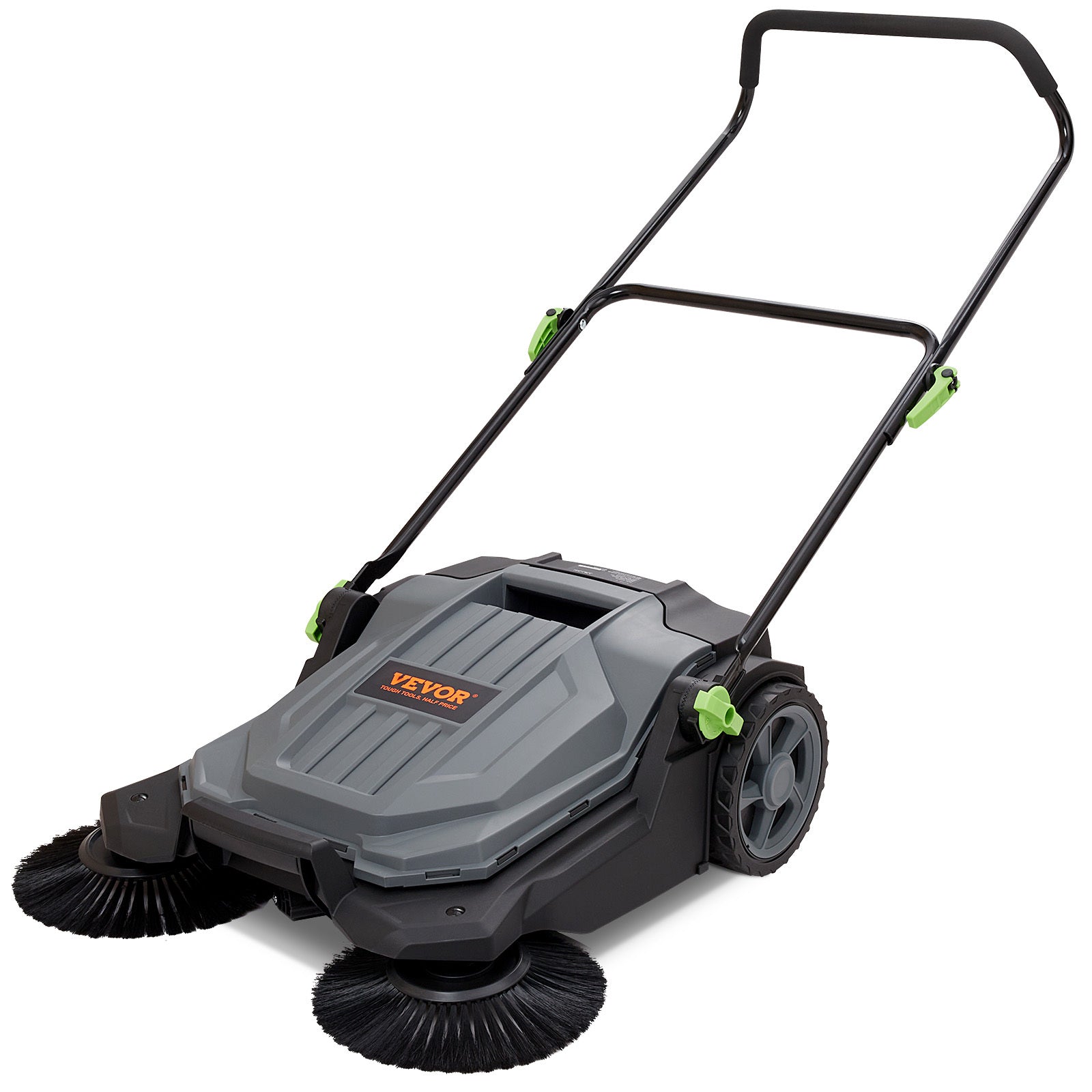 Walk-behind Hand Push Floor Sweeper, 25.6' Sweeping Width Floor Sweeper Manual Non-Electric, 5-Gallon Waste Container, Angle & Height Adjustable Folding Handle for Walkway, Yard, Garage, Patio