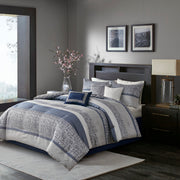 7 Piece Jacquard Comforter Set Navy King