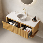 HIZON 48' Wall-Mounted Plywood Bathroom Storage Cabinet, NO Basin, Corolla Oak Woodgrain Color