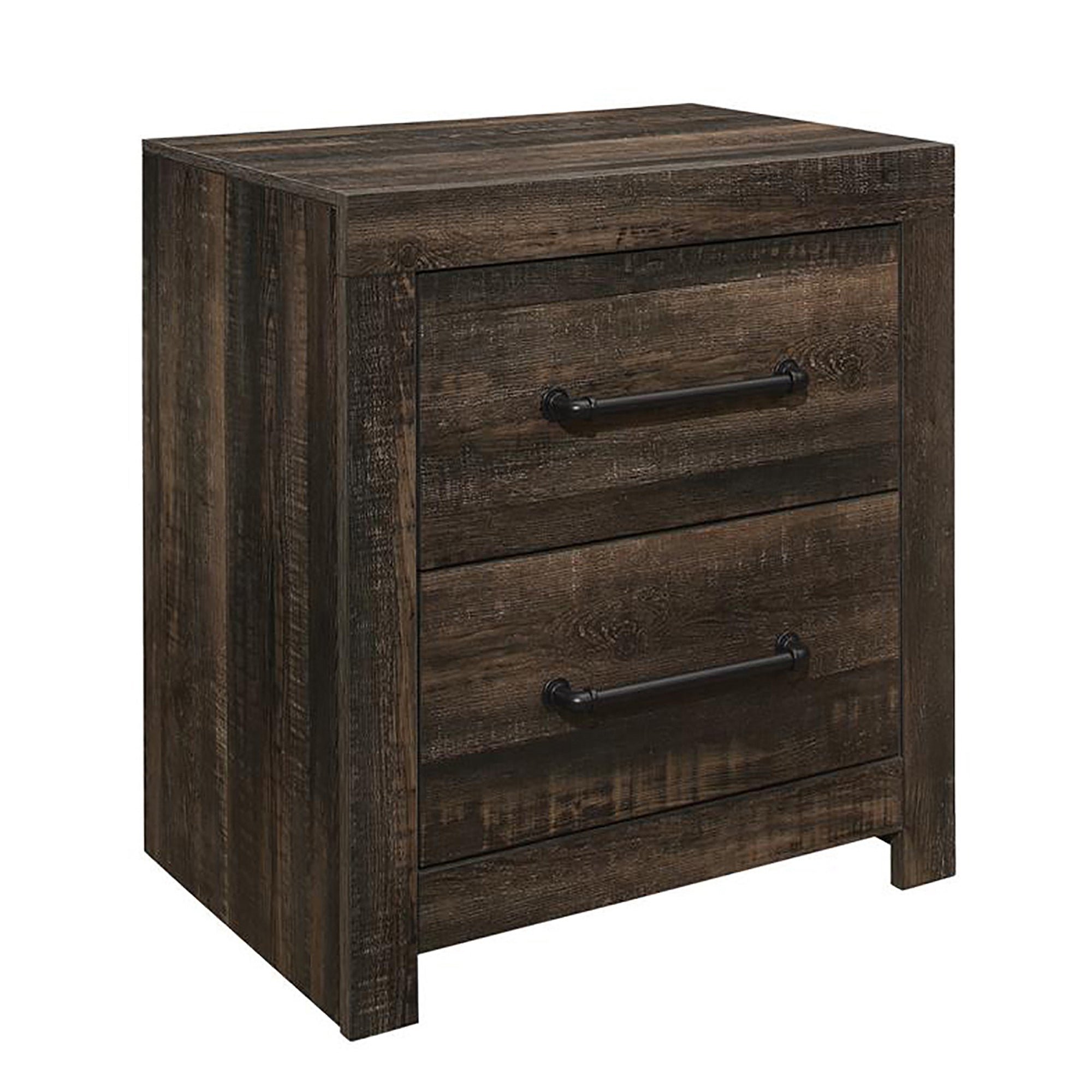 Modern Style Monica Dark Oak Nightstand with Spacious Drawers and Black Bar Handles