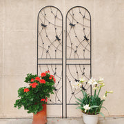 2 Pack Metal Garden Trellis 86.7' x 19.7' Rustproof Trellis for Climbing Plants Outdoor Flower Support Dragonfly Deco Black