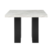 MIKHA Contemporary Bar Table and Stool Set with Faux Marble Top in White and Black Finish
